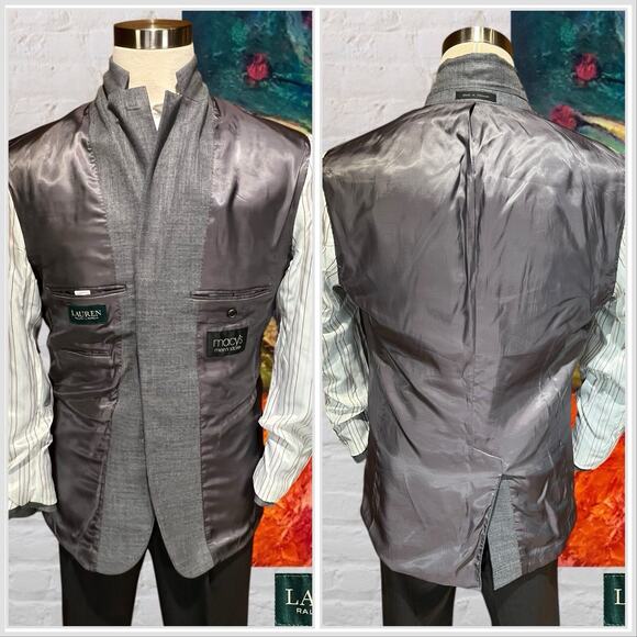 Ralph Lauren Blazer 42L Dove Gray - Blue Linen Blend Basket Weave Jacket - Picture 7 of 12